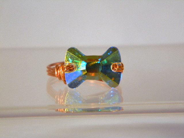 Crystal Bow Tie Copper Ring, Copper Ring, Crystal Ring