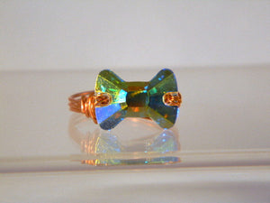 Crystal Bow Tie Copper Ring, Copper Ring, Crystal Ring