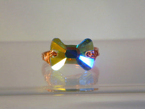 Crystal Bow Tie Copper Ring, Copper Ring, Crystal Ring