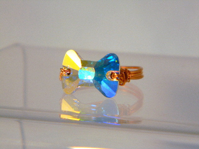 Crystal Bow Tie Copper Ring, Copper Ring, Crystal Ring