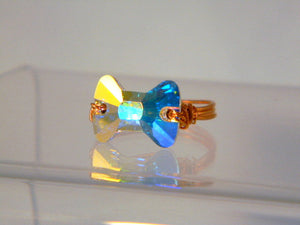 Crystal Bow Tie Copper Ring, Copper Ring, Crystal Ring