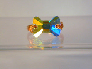 Crystal Bow Tie Copper Ring, Copper Ring, Crystal Ring