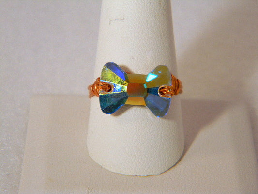 Crystal Bow Tie Copper Ring, Copper Ring, Crystal Ring