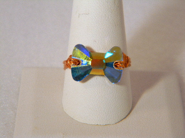 Crystal Bow Tie Copper Ring, Copper Ring, Crystal Ring