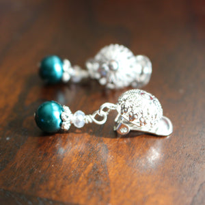Clip On Earrings Teal Pearl Silver Clip On