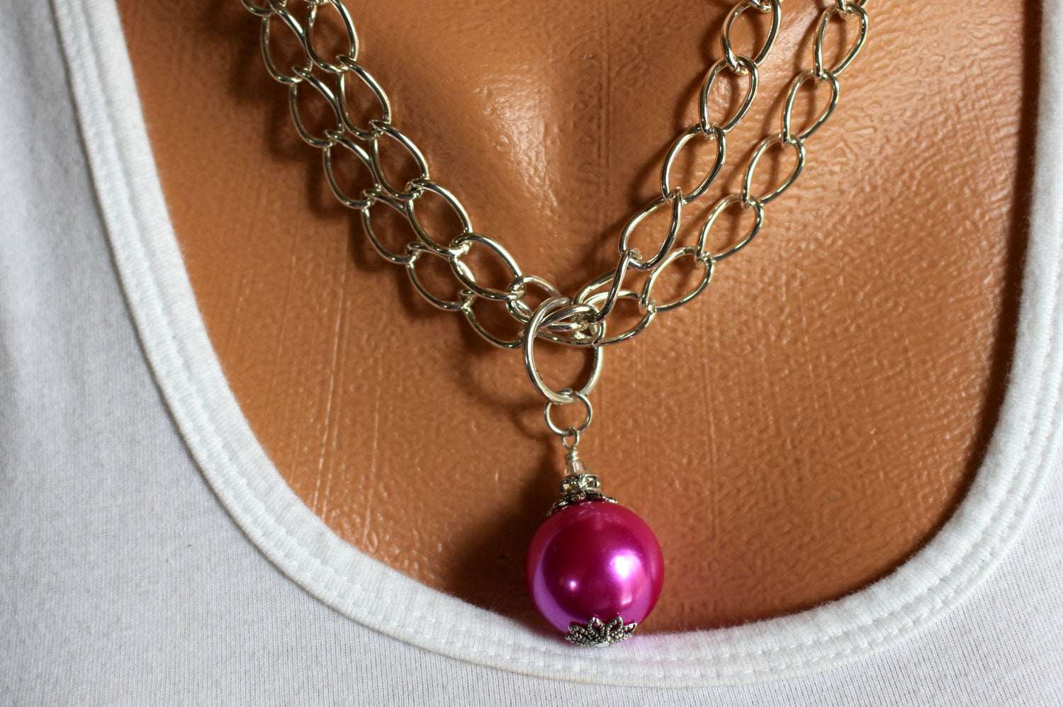 HOT PINK Necklace, Pink Drop Pendant Necklace